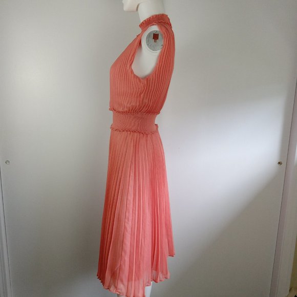 Nanette Lepore Women's Smocked Waist Midi Dress Size 8 Shimmery Pink Lined - Picture 5 of 11